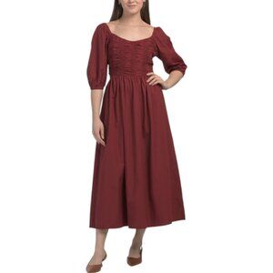 US TOGETHER Cinched Puff Sleeve Maxi Dress